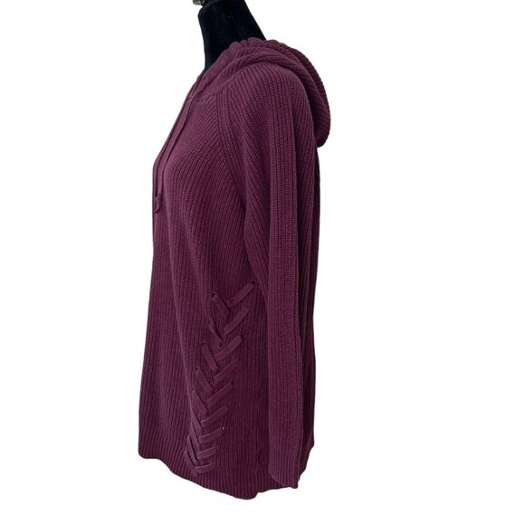 Torrid Size 2 2X Pullover Hooded Sweater Burgundy Red Ribbed Drawstring Lace Up - Picture 5 of 9